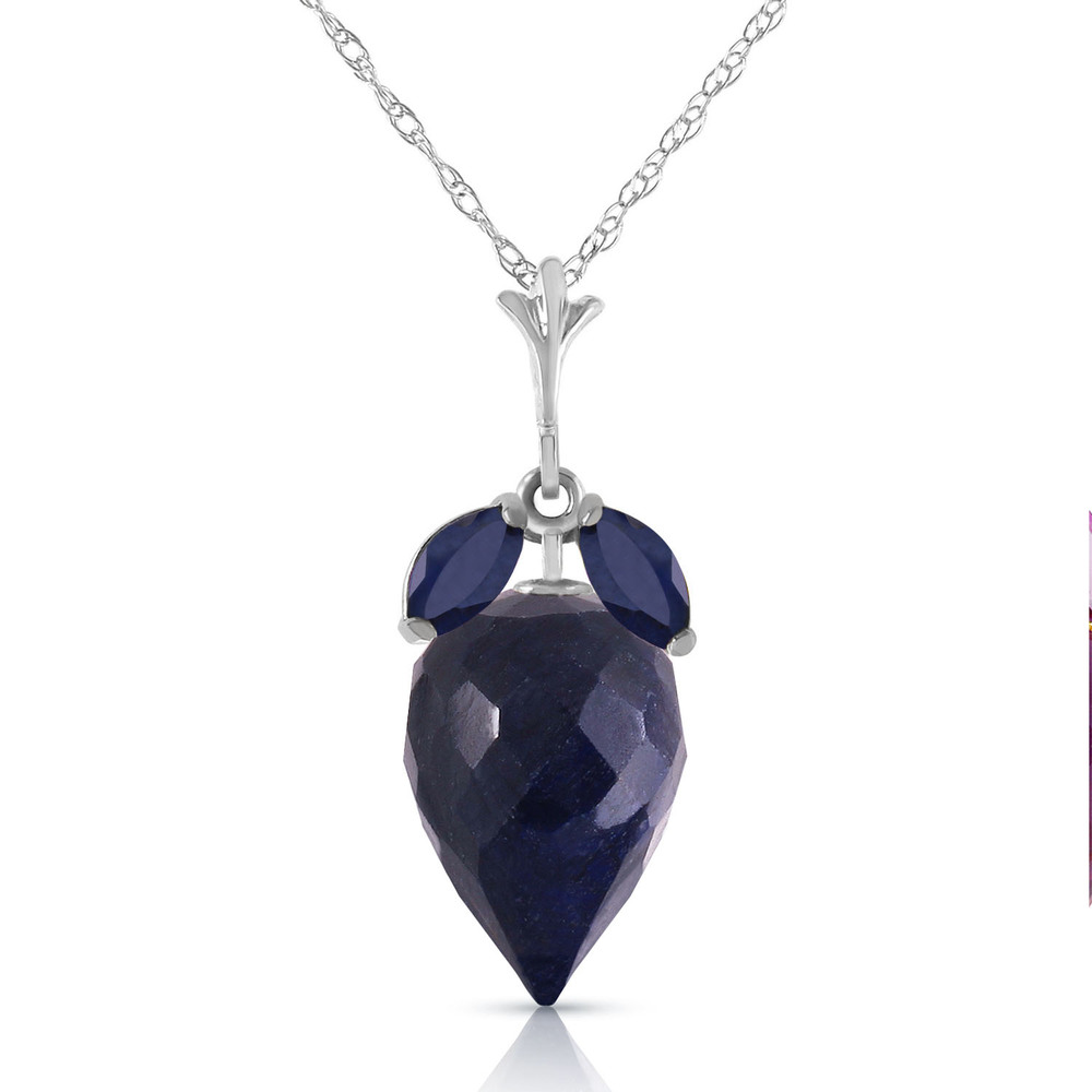 14K. SOLID GOLD NECKLACE WITH POINTY BRIOLETTE DROP SAPPHIRES (White Gold) - Picture 1 of 3
